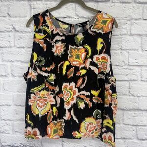 Torrid Shell Tank Top Womens 0 (Large) Black Floral Ikat Print Sleeveless  NWT